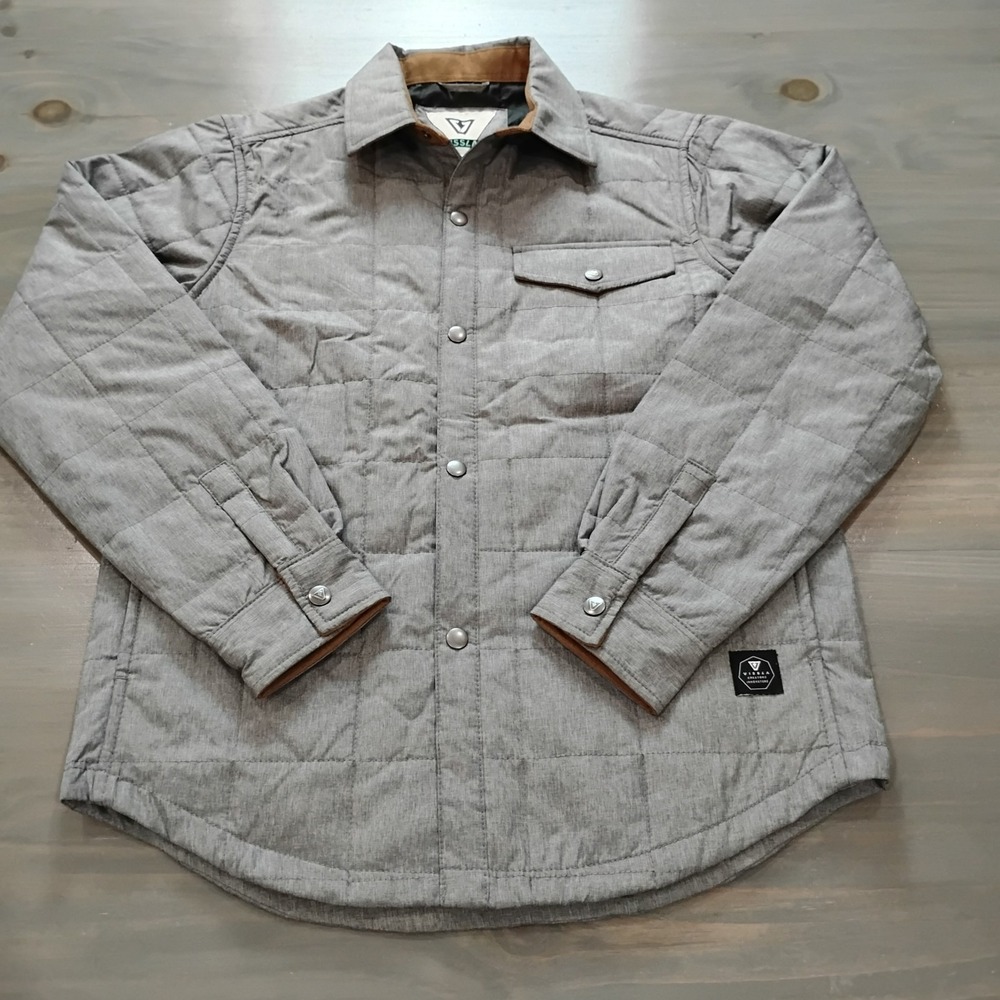 Vissla Cronkite II Eco Snap Up Jacket Gray Men's Small Quilted Fall Cord Trim